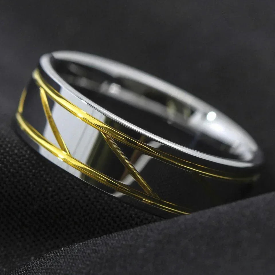Tungsten Rings for Men Wedding Bands for Him Womens Wedding Bands for Her 8mm Silver Infinity 18K Gold Inlay - Jewelry Store by Erik Rayo