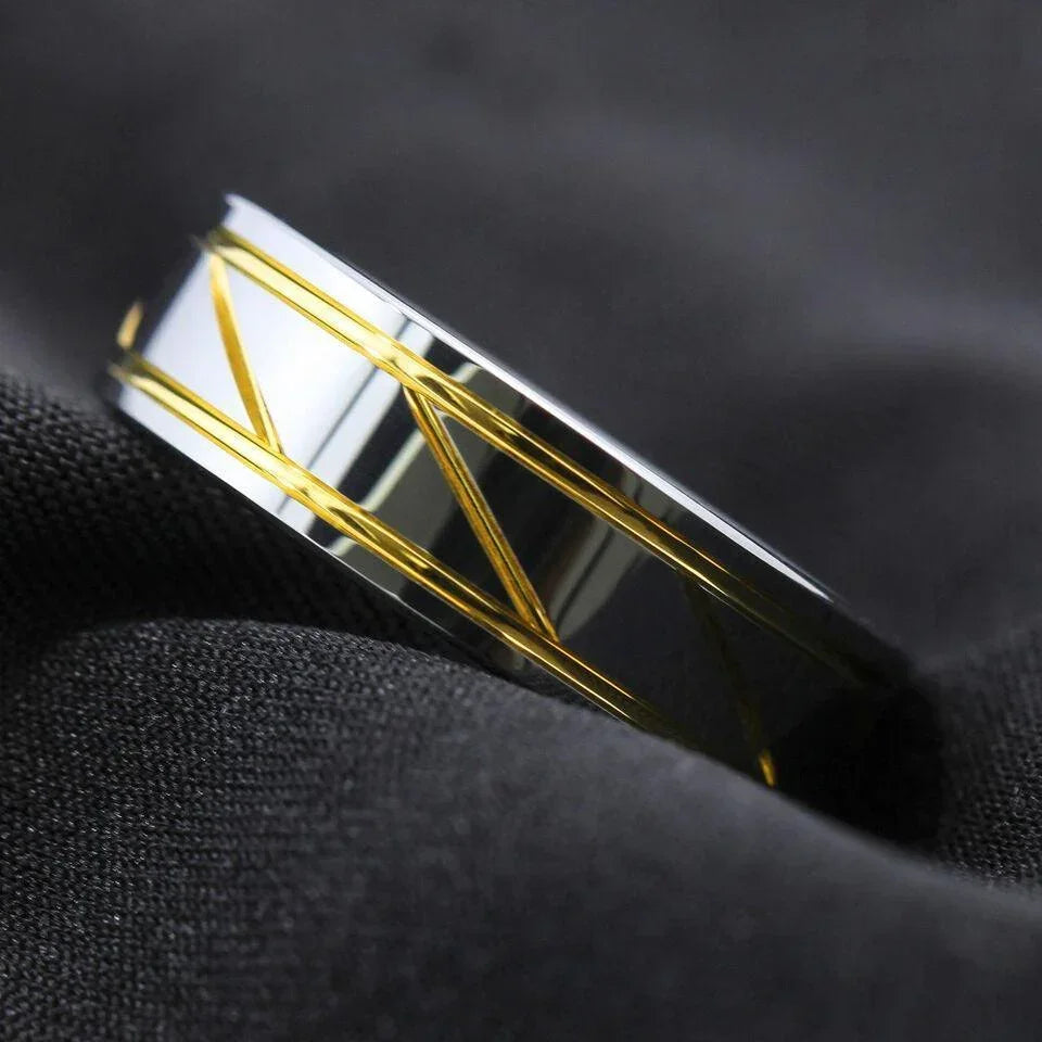 Tungsten Rings for Men Wedding Bands for Him Womens Wedding Bands for Her 8mm Silver Infinity 18K Gold Inlay - Jewelry Store by Erik Rayo
