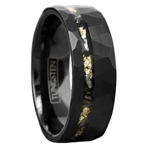 Tungsten Rings for Men Wedding Bands for Him Womens Wedding Bands for Her 8mm Black Meteorite with Gold Flakes - Jewelry Store by Erik Rayo