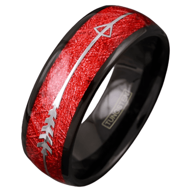 Men's Wedding Band Rings - Faux Red Meteorite Silver Arrow - Wedding Rings for Men and Women