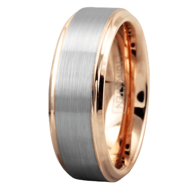 Men's Wedding Band Rings - Silver Rose Gold Plated Brushed Center - Wedding Rings for Men and Women