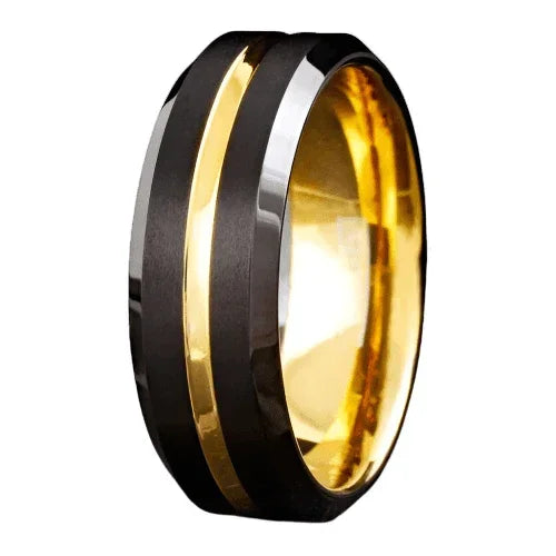 6mm Tungsten Carbide Wedding Bands for Men & Women – Black & Yellow Gold Design - Jewelry Store by Erik Rayo