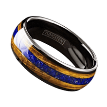 Load image into Gallery viewer, Men&#39;s Wedding Band Rings - Black Blue Lapis Lazuli &amp; Whiskey Barrel - Wedding Rings for Men &amp; Women
