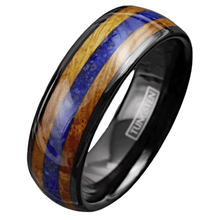 Load image into Gallery viewer, Men&#39;s Wedding Band Rings - Black Blue Lapis Lazuli &amp; Whiskey Barrel - Wedding Rings for Men &amp; Women
