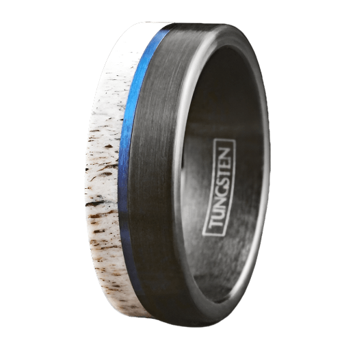 Men's Wedding Band Rings - Black Blue Deer Antler Design - Wedding Rings for Men and Women - Jewelry Store by Erik Rayo