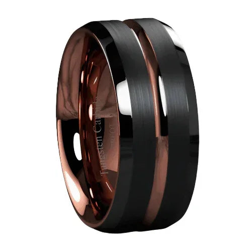 Men’s Black Brushed Rose Gold Wedding Band Ring - Classic Wedding Rings for Men & Women - Jewelry Store by Erik Rayo
