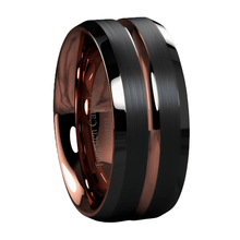 Load image into Gallery viewer, Men&#39;s Black Brushed Rose Gold Wedding Band Ring - Men&#39;s Wedding Rings - Women&#39;s Wedding Rings
