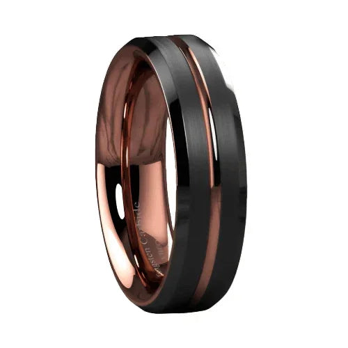Tungsten Wedding Bands for Women 6mm Black Brushed Rose Gold Rings - Stylish Rings for Her - Jewelry Store by Erik Rayo