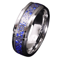 Load image into Gallery viewer, Men&#39;s Wedding Band Ring with Clockwork Gears and Blue Carbon Fiber for Men and Women
