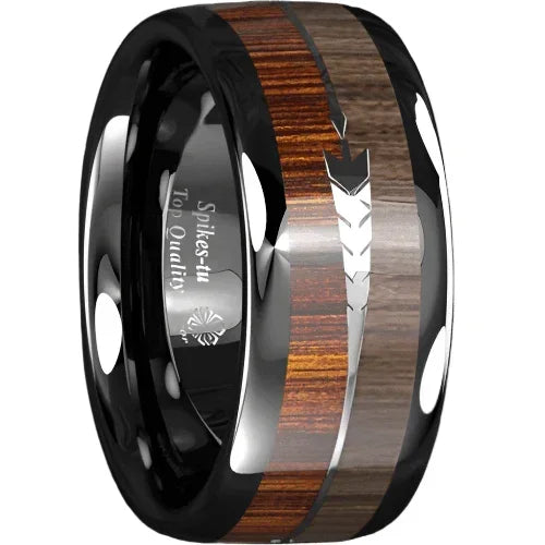 Mens Tungsten Carbide Wedding Band Rings for Men Black Wood Arrow Wedding Rings for Women - Jewelry Store by Erik Rayo