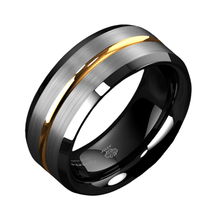 Load image into Gallery viewer, Men&#39;s Wedding Band - Silver Brushed Black Edge with Gold Line - Rings for Men and Women
