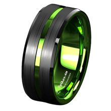 Load image into Gallery viewer, Men&#39;s Wedding Band Rings - Black Green Line - Wedding Rings for Men and Women
