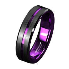 Load image into Gallery viewer, 6mm Black Purple Line Men&#39;s Wedding Band Ring - Wedding Rings for Men and Women
