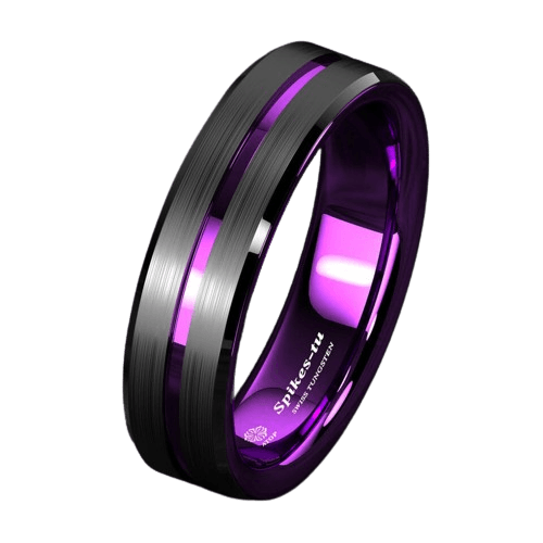 6mm Black Purple Line Men's Wedding Band Ring - Wedding Rings for Men and Women