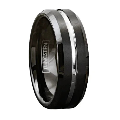 6mm Black Silver Line Wedding Band Ring for Men and Women - Jewelry Store by Erik Rayo