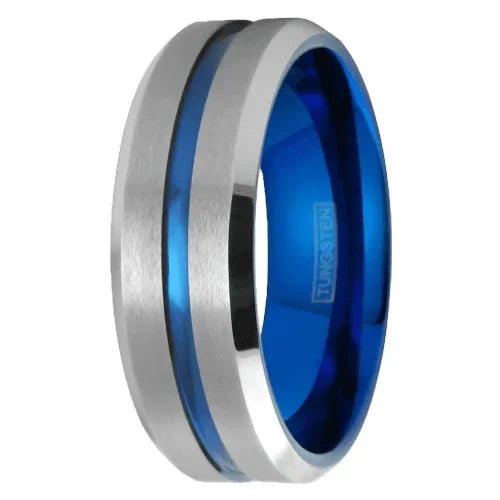 Men's Wedding Band Rings | Silver Blue Line Wedding Rings for Men and Women - Jewelry Store by Erik Rayo
