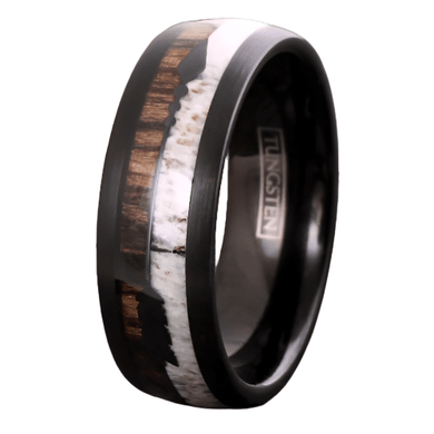 Men's Wedding Band Rings - Black Deer Antler Wood & Arrow Design - Wedding Rings for Men & Women