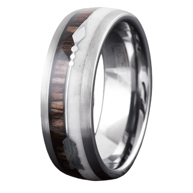 Men's Wedding Band Rings - Silver Deer Antler Wood & Arrow Design - Wedding Rings for Men and Women