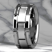 Load image into Gallery viewer, Tungsten Carbide Wedding Band Rings for Men Silver Brushed Brick Pattern - Jewelry Store by Erik Rayo
