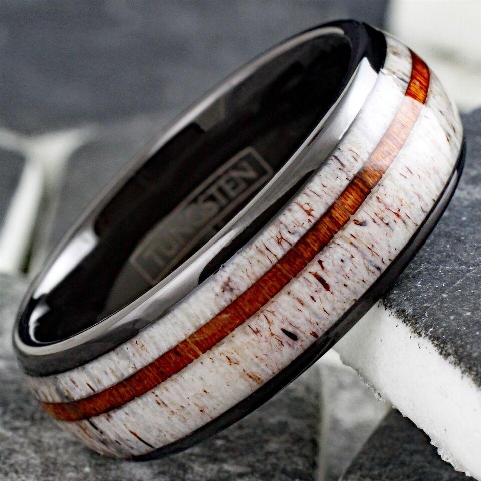 Men's Wedding Band Rings - Deer Antler & Sandalwood Stripe - Wedding Rings for Men and Women - Jewelry Store by Erik Rayo