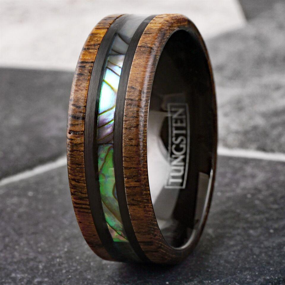 Golden Sandalwood & Abalone Men's Wedding Band Ring - Wedding Rings for Men & Women - Jewelry Store by Erik Rayo