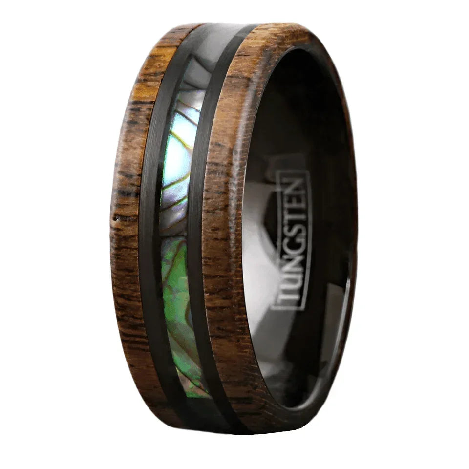 Golden Sandalwood & Abalone Men's Wedding Band Ring - Wedding Rings for Men & Women - Jewelry Store by Erik Rayo