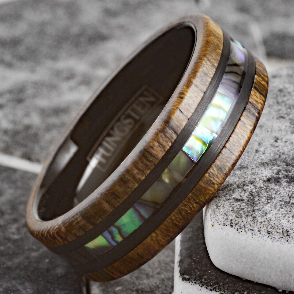 Golden Sandalwood & Abalone Men's Wedding Band Ring - Wedding Rings for Men & Women - Jewelry Store by Erik Rayo