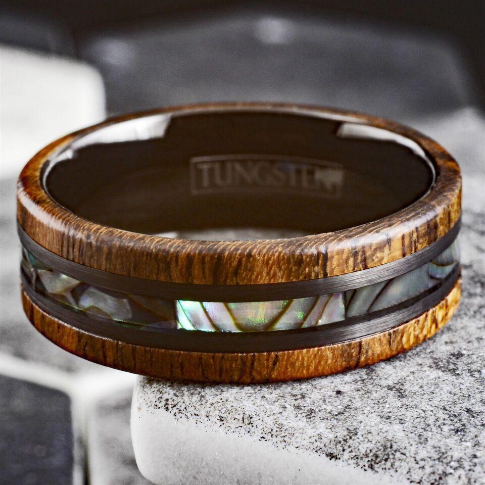 Golden Sandalwood & Abalone Men's Wedding Band Ring - Wedding Rings for Men & Women - Jewelry Store by Erik Rayo