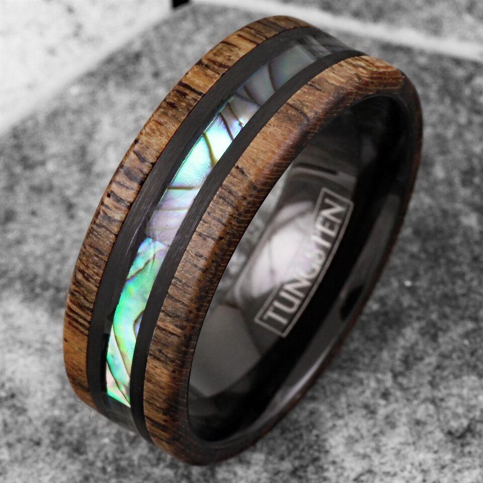 Golden Sandalwood & Abalone Men's Wedding Band Ring - Wedding Rings for Men & Women - Jewelry Store by Erik Rayo