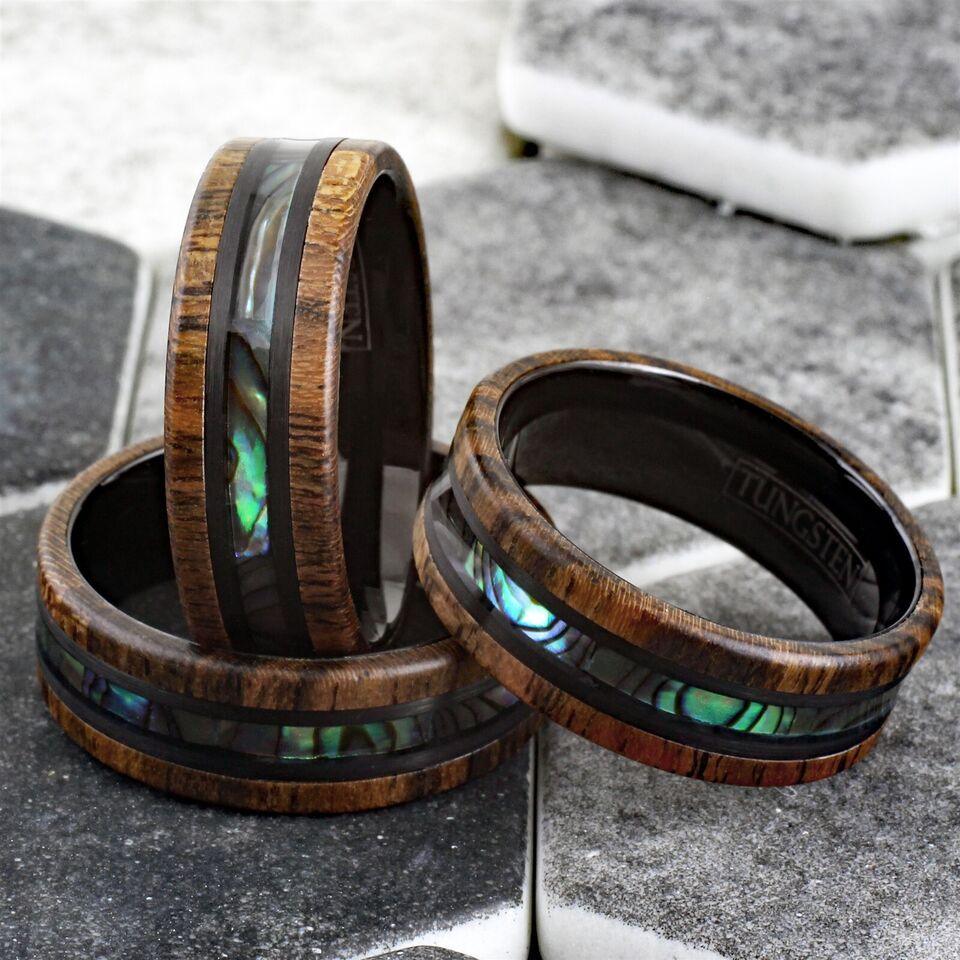 Golden Sandalwood & Abalone Men's Wedding Band Ring - Wedding Rings for Men & Women - Jewelry Store by Erik Rayo