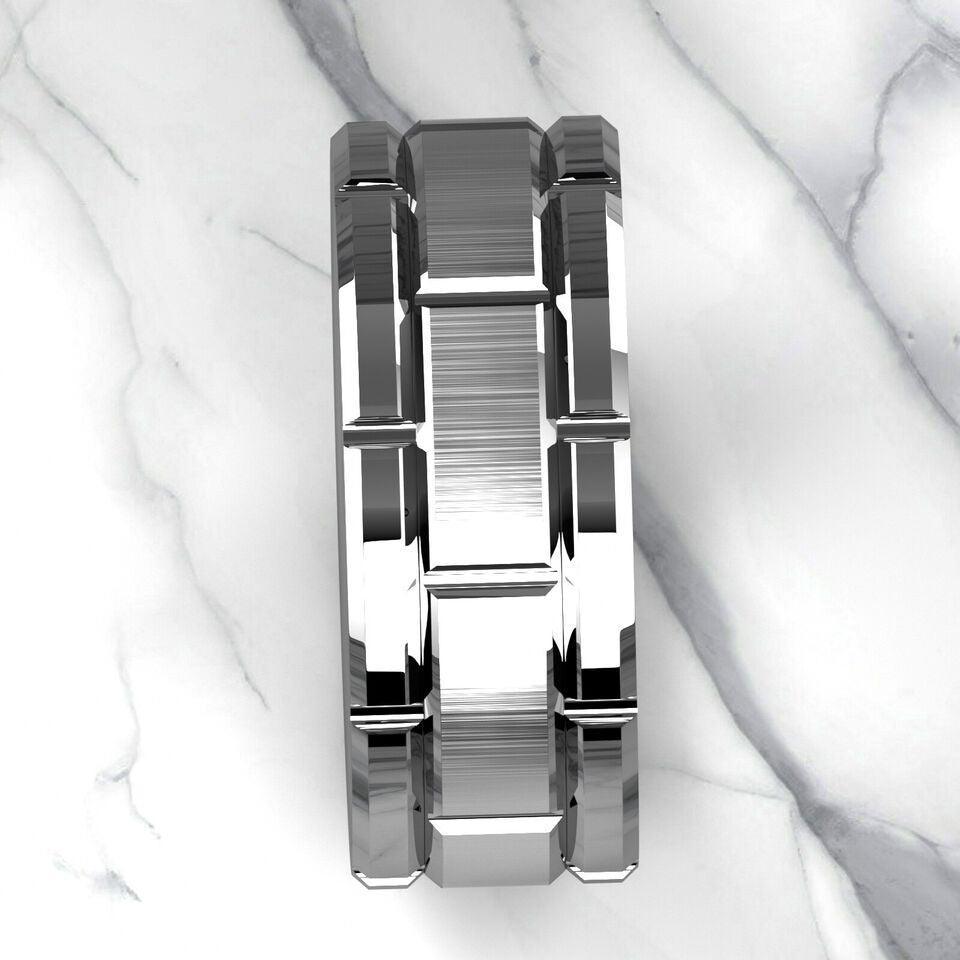 Men's Tungsten Carbide Wedding Band Ring Silver Brushed Bricked Pattern - Jewelry Store by Erik Rayo