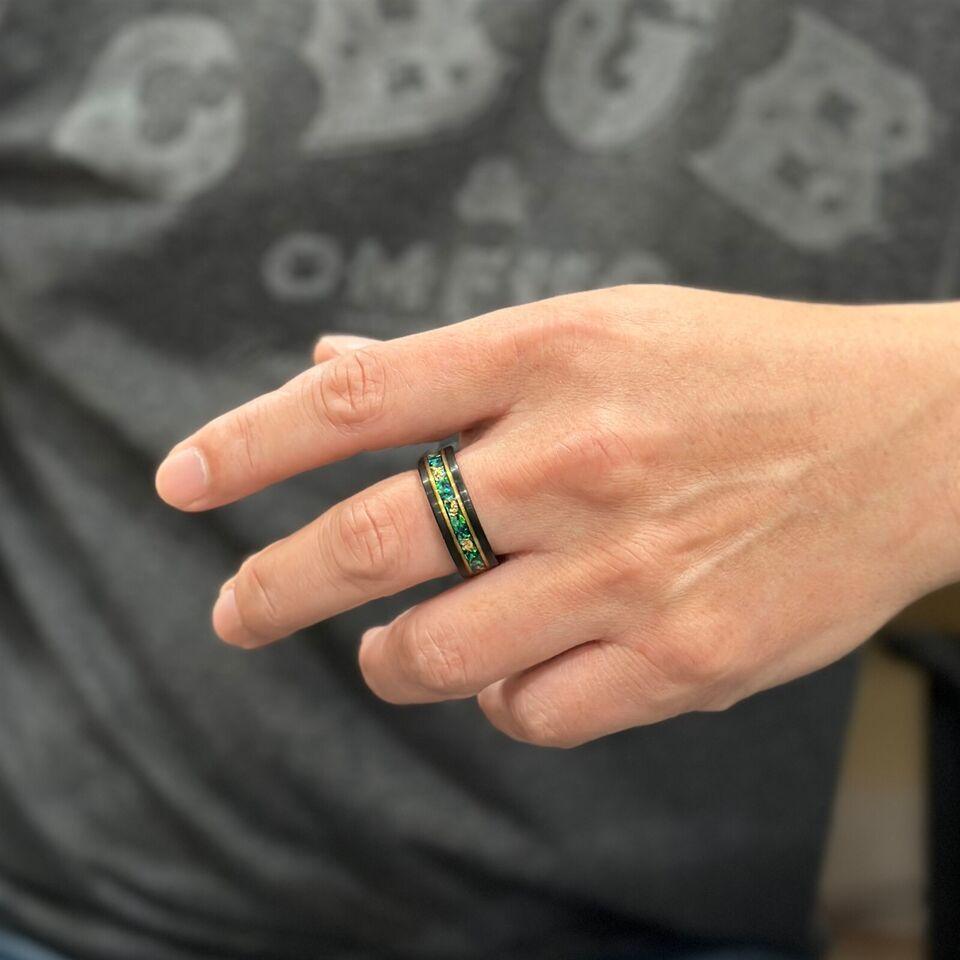 Men's Wedding Band Rings - Green Opal with 24K Gold Foil Leaf - Wedding Rings for Men and Women - Jewelry Store by Erik Rayo