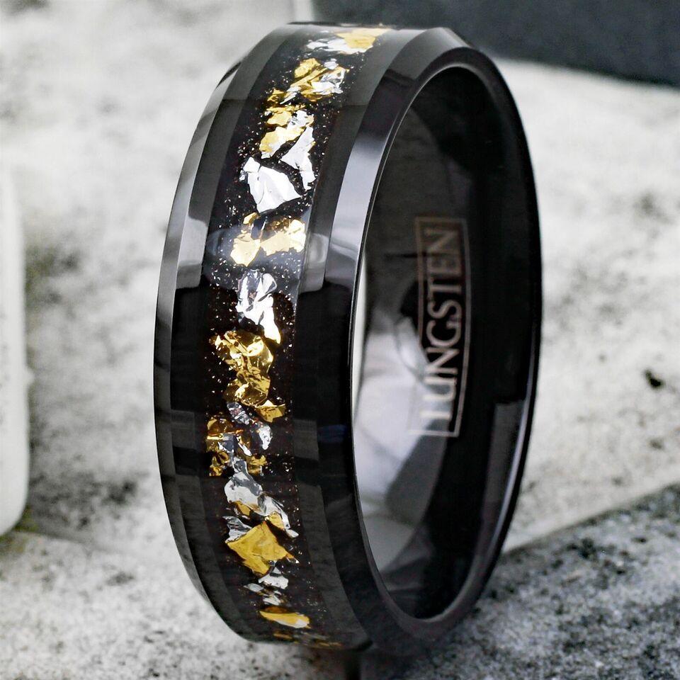 24K Gold & White Gold Foil Mens Wedding Band Rings for Men and Women - Jewelry Store by Erik Rayo