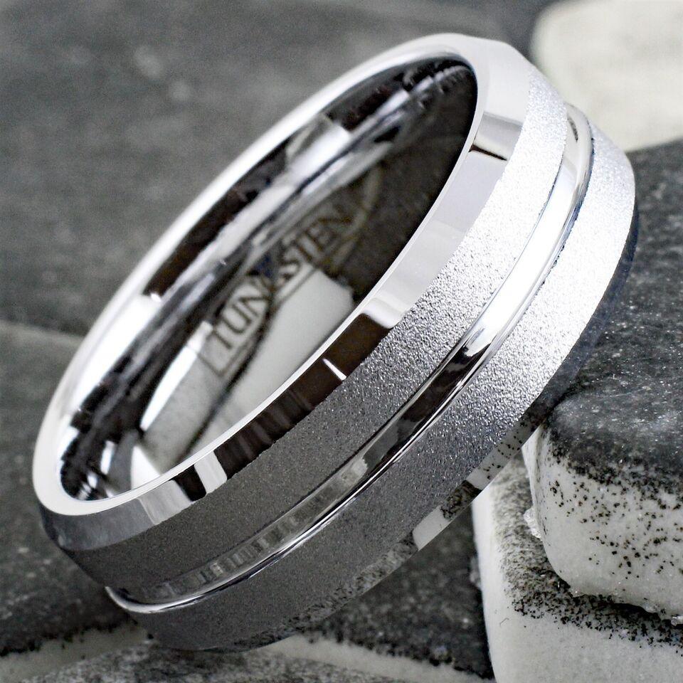 Men's Wedding Band Ring - Silver Sand Blast Finish with Center Groove - Wedding Rings for Men and Women - Jewelry Store by Erik Rayo