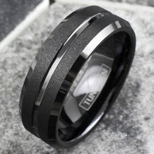 Load image into Gallery viewer, Mens Wedding Band Rings for Men Wedding Rings for Womens / Mens Rings Black Sand Blast Finish Center Groove - Jewelry Store by Erik Rayo
