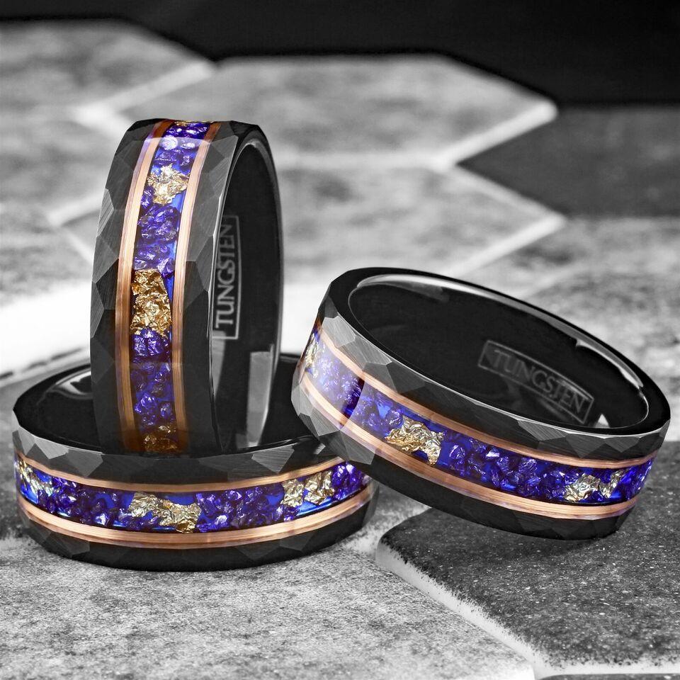 Men's Wedding Band Rings | Blue Sapphire & 24K Gold Foil Leaf | Wedding Rings for Men & Women - Jewelry Store by Erik Rayo