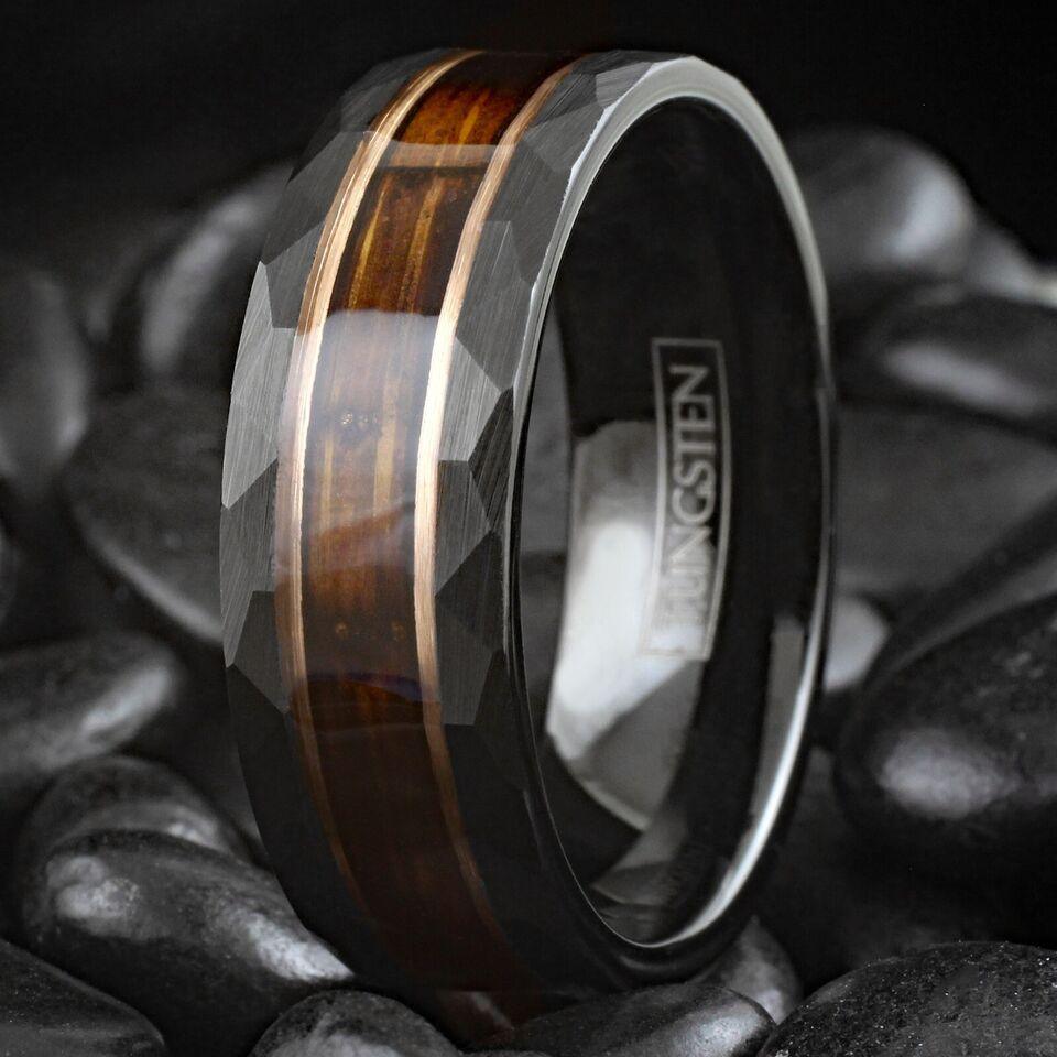 Men's Wedding Band Ring - Charred Whiskey Barrel Rose Gold Plated - Wedding Rings for Men and Women - Jewelry Store by Erik Rayo