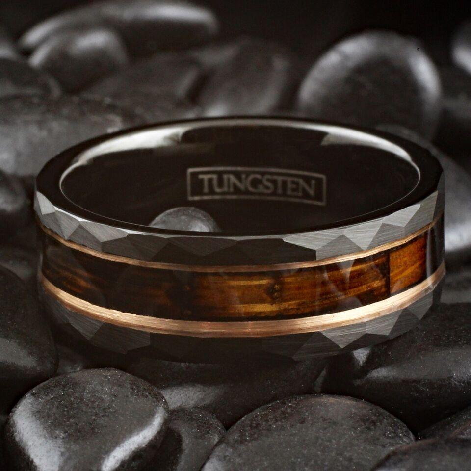 Men's Wedding Band Ring - Charred Whiskey Barrel Rose Gold Plated - Wedding Rings for Men and Women - Jewelry Store by Erik Rayo