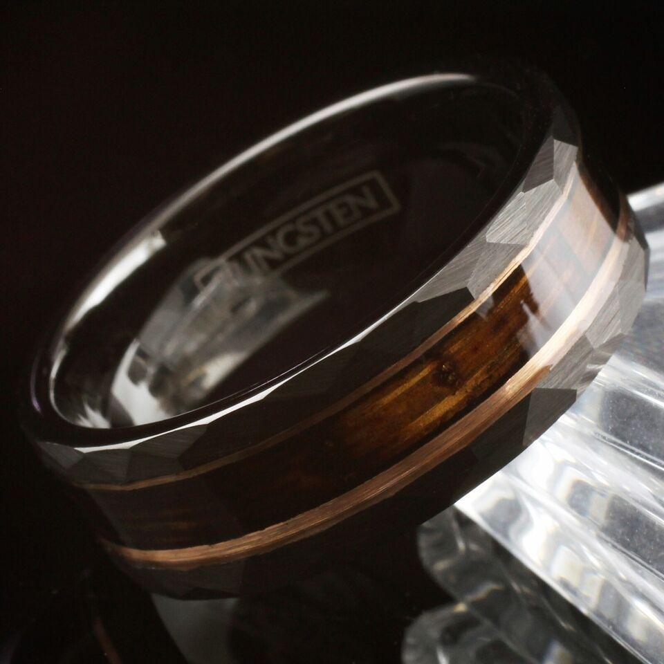 Men's Wedding Band Ring - Charred Whiskey Barrel Rose Gold Plated - Wedding Rings for Men and Women - Jewelry Store by Erik Rayo