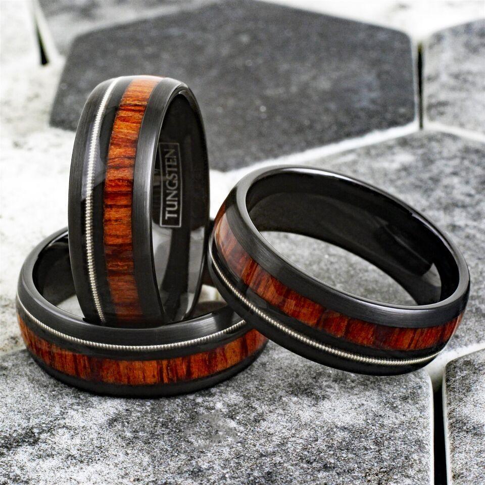 Men's Wedding Band Ring with Guitar String and Acacia Wood - Unique Wedding Ring for Men and Women - Jewelry Store by Erik Rayo
