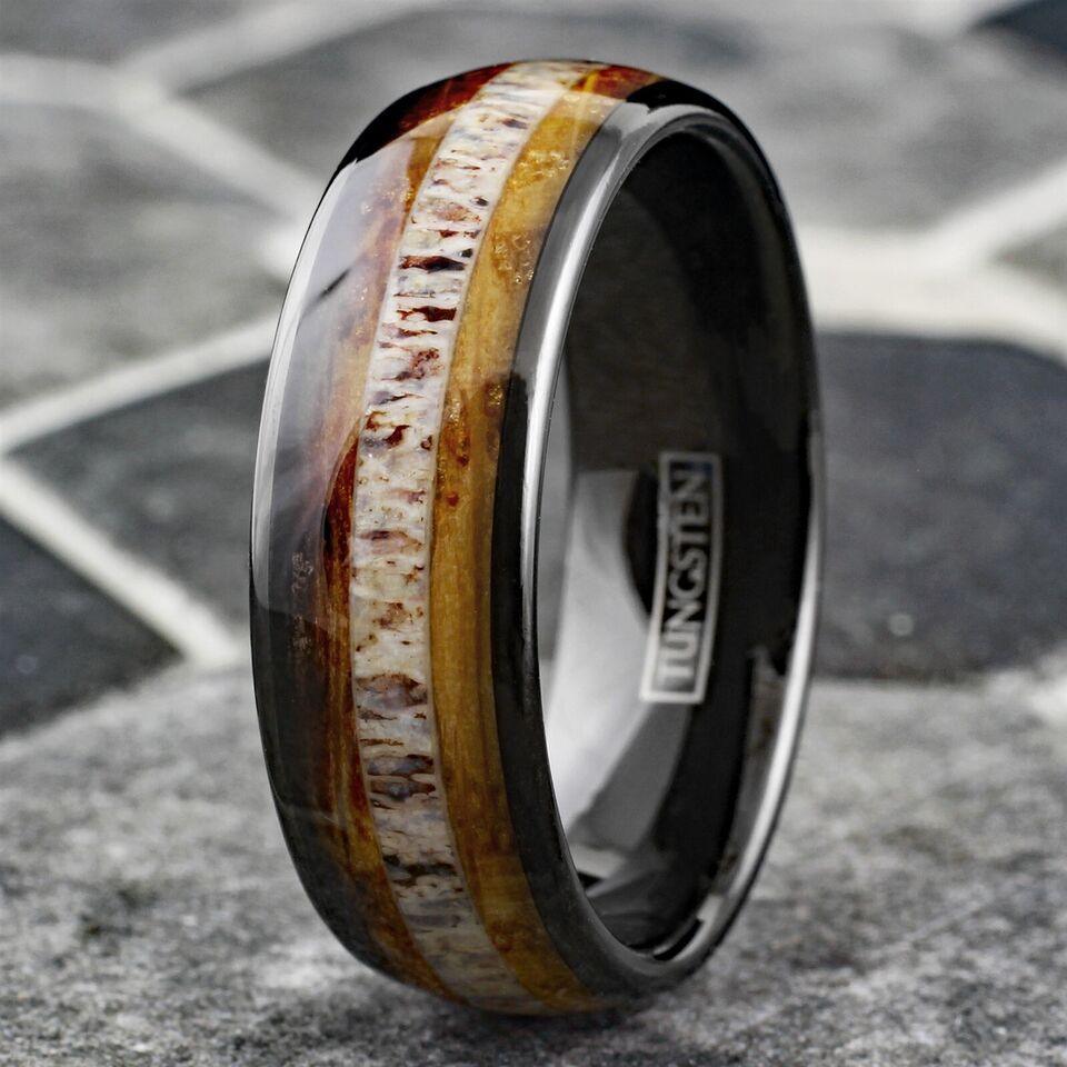 Men's Wedding Band Rings - Deer Antler & Whiskey Barrel - Unique Wedding Rings for Men and Women - Jewelry Store by Erik Rayo