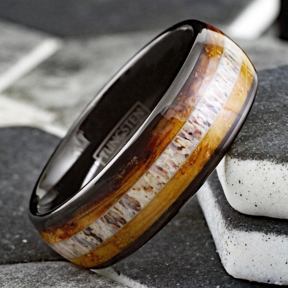 Men's Wedding Band Rings - Deer Antler & Whiskey Barrel - Unique Wedding Rings for Men and Women - Jewelry Store by Erik Rayo