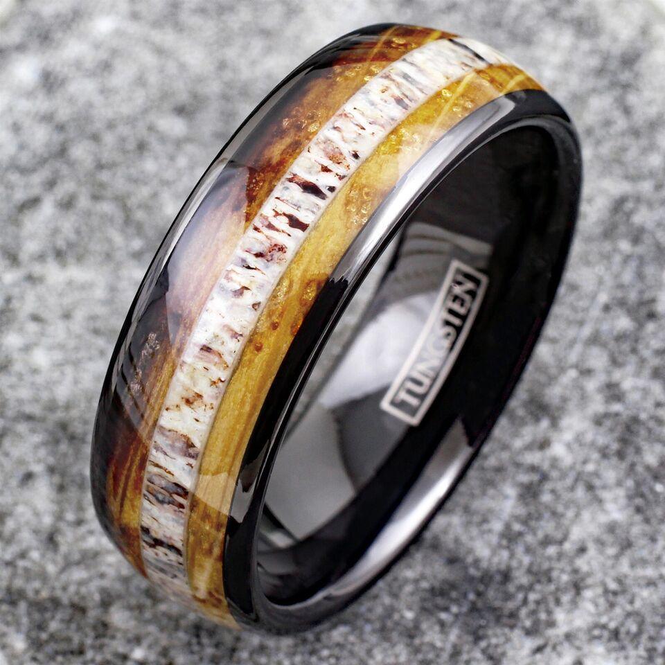 Men's Wedding Band Rings - Deer Antler & Whiskey Barrel - Unique Wedding Rings for Men and Women - Jewelry Store by Erik Rayo