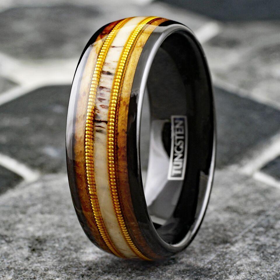 Men's Wedding Band Rings - Deer Antler, Whiskey Barrel, Guitar String Design - Unisex Wedding Rings - Jewelry Store by Erik Rayo