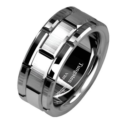 Men's Tungsten Carbide Wedding Band Ring Silver Brushed Bricked Pattern