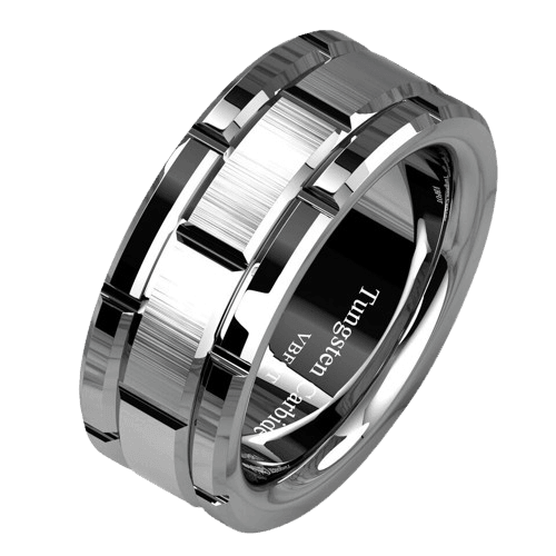 Men's Tungsten Carbide Wedding Band Ring - Silver Brushed Brick Pattern - Jewelry Store by Erik Rayo