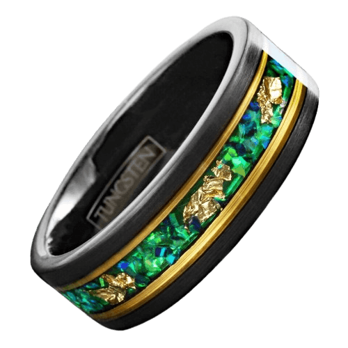 Men's Wedding Band Rings - Green Opal with 24K Gold Foil Leaf - Wedding Rings for Men and Women - Jewelry Store by Erik Rayo