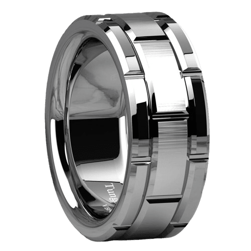 Men's Tungsten Carbide Wedding Band Ring Silver Brushed Bricked Pattern - Jewelry Store by Erik Rayo