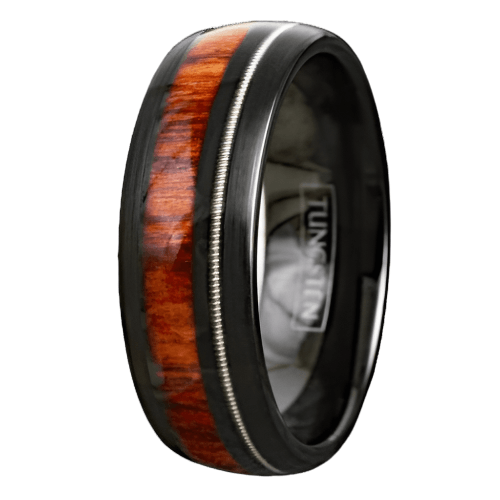 Men's Wedding Band Ring with Guitar String and Acacia Wood - Unique Wedding Ring for Men and Women - Jewelry Store by Erik Rayo