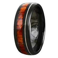 Load image into Gallery viewer, Men&#39;s Wedding Band Ring with Guitar String and Acacia Wood - Unique Wedding Ring for Men and Women
